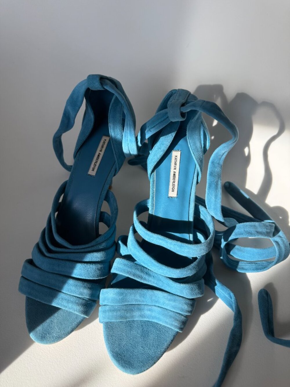 New Blue Genuine Suede Leather Strappy Kitten Heels NYC Designer Handmade